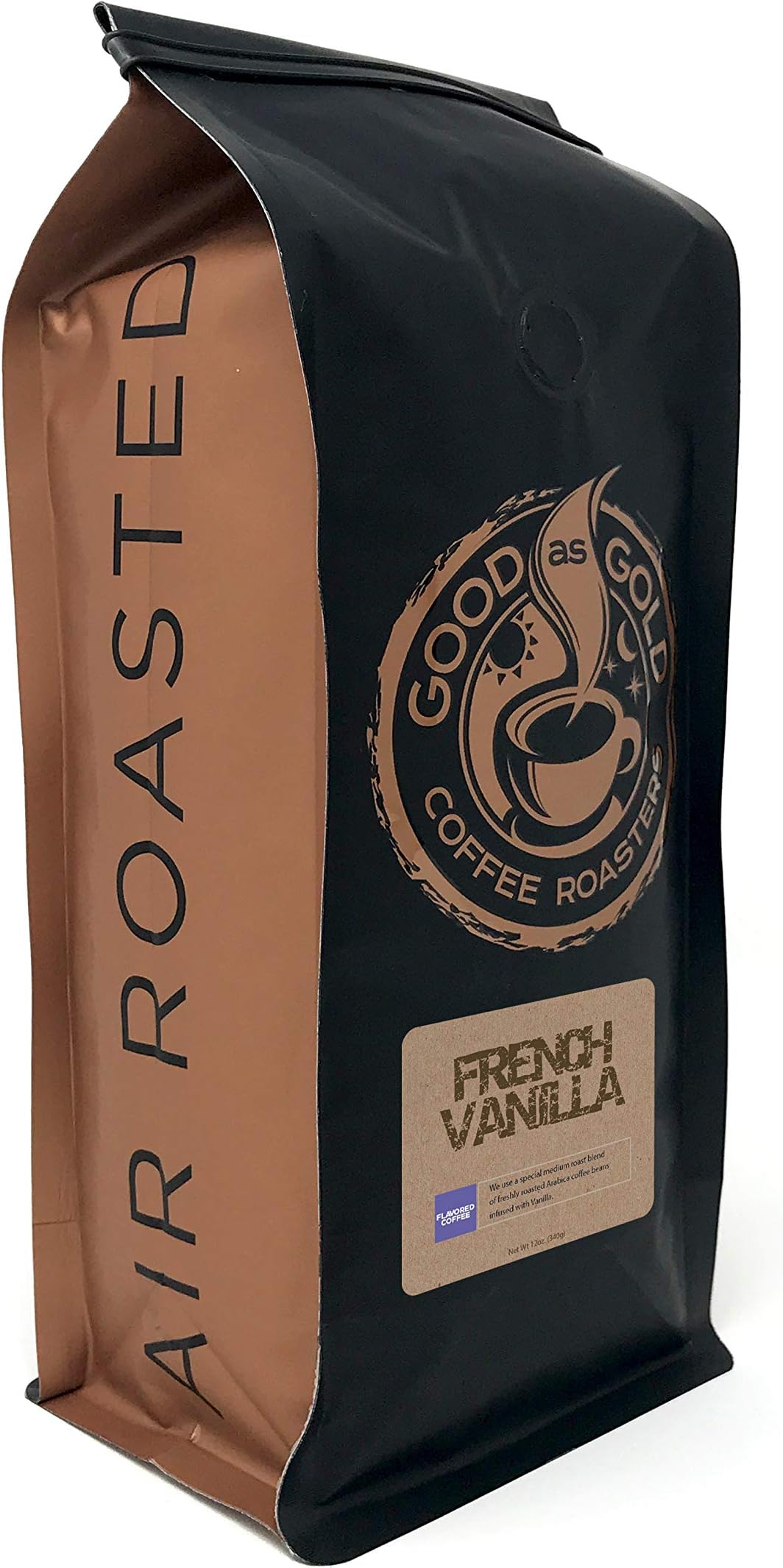 Good As Gold Coffee Roasters - French Vanilla Flavored Whole Bean Coffee, 12 Oz