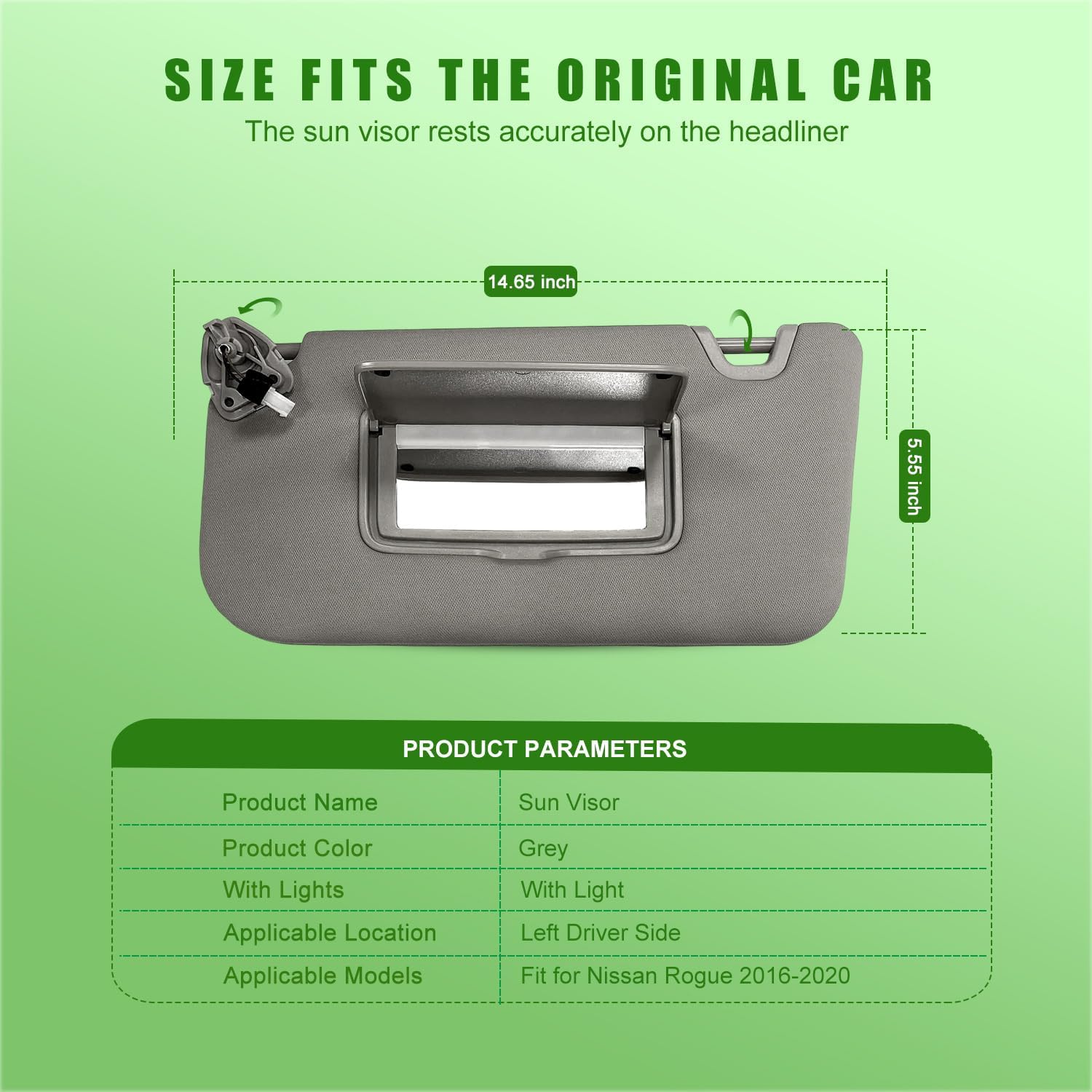 Left Driver Side Sun Visor Fits for Nissan Rogue X-Trail 2014-2020 Sunshade Compatible with 96401-4BA3E 96401-4BA1D with Vanity Light/with Makeup Mirror (Left Driver Side(Grey))