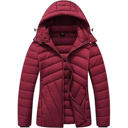 Women's Lightweight Quilted Down Coat | Windproof, Waterproof, Detachable Hood, Warm for Winter Travel