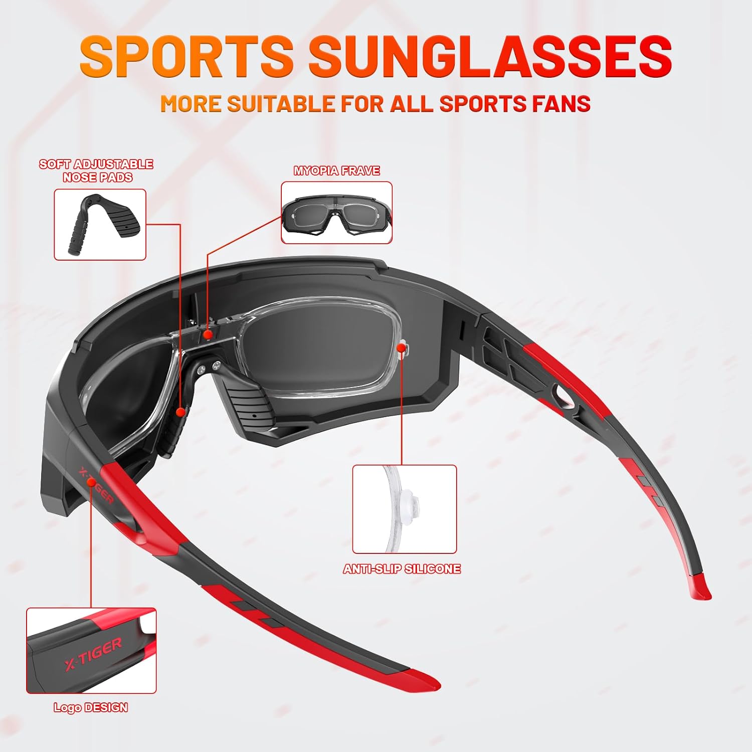 X-TIGER Polarized Sports Sunglasses for Men Women Baseball Fishing Cycling Running Glasses UV400
