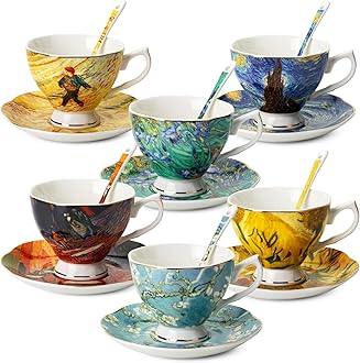 BTaT Porcelain Tea Cup Set - 6 Pieces, Includes Spoons