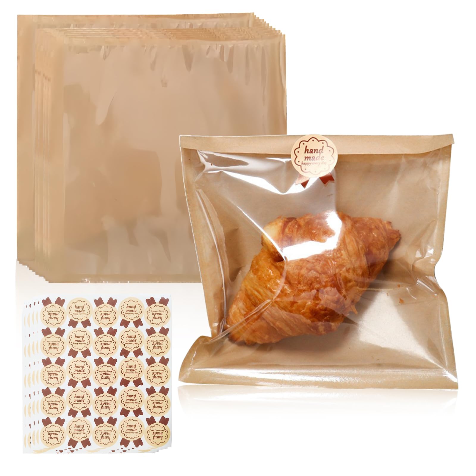 Nyhwbi Yellow 100 Pack Paper Bread Bags For Homemade Bread, 20X18.5cm Sourdough Bread Bag Bread Bags With Window Kraft Paper Bakery For Donuts Homemade Bread Cookies