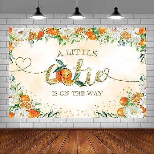 Miniatura 3 de AIBIIN Telón de fondo naranja de 7 x 5 pies para baby shower con texto en inglés "A Little Cutie is on the Way" (Un pequeño cutie is on the way)