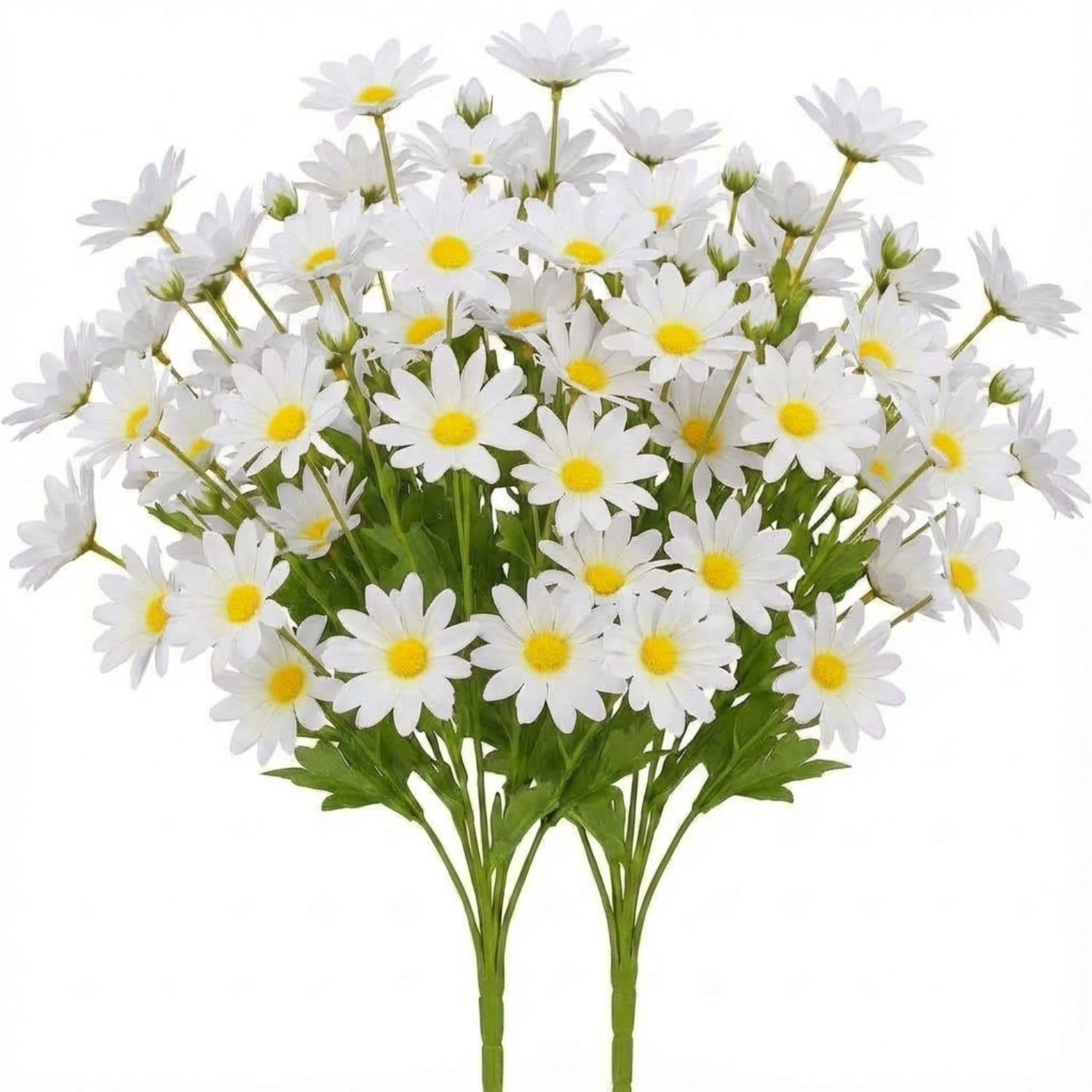 Artificial Daisy Flower Plant for Home Décor – 42 Flowers 2 Stem Decorative Faux Flower Arrangement for Living Room, Bedroom, Office Table, Hotel (White)-image-16