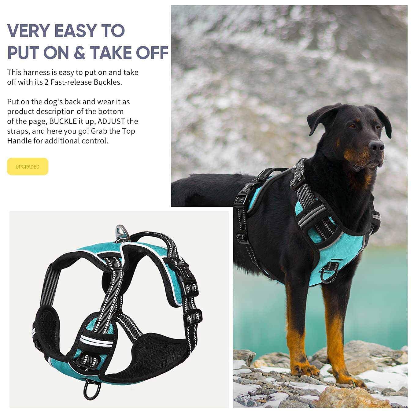 HEELE Dog Harness Medium No Pull Dog Vest Harness with Soft Handle Reflective Pet Harness for Outdoor Training Walking, Black, M — view 142