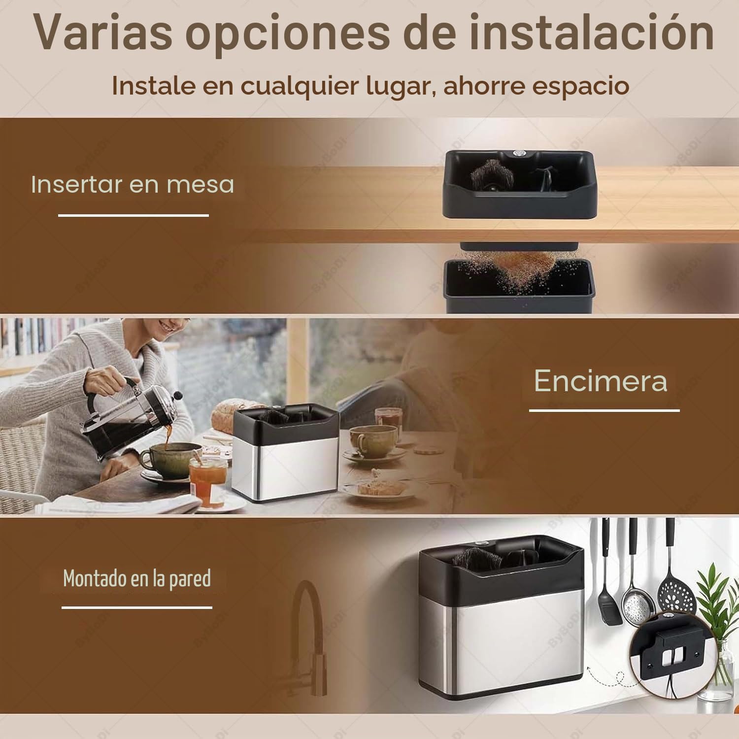 Limpiador de portafiltros eléctrico, máquina automática para Limpiar posos de café, con 3 raspadores y 2 Cabezales de Cepillo, 3 l, 300 RPM para portafiltros de café de 51 mm y 58 mm Silver