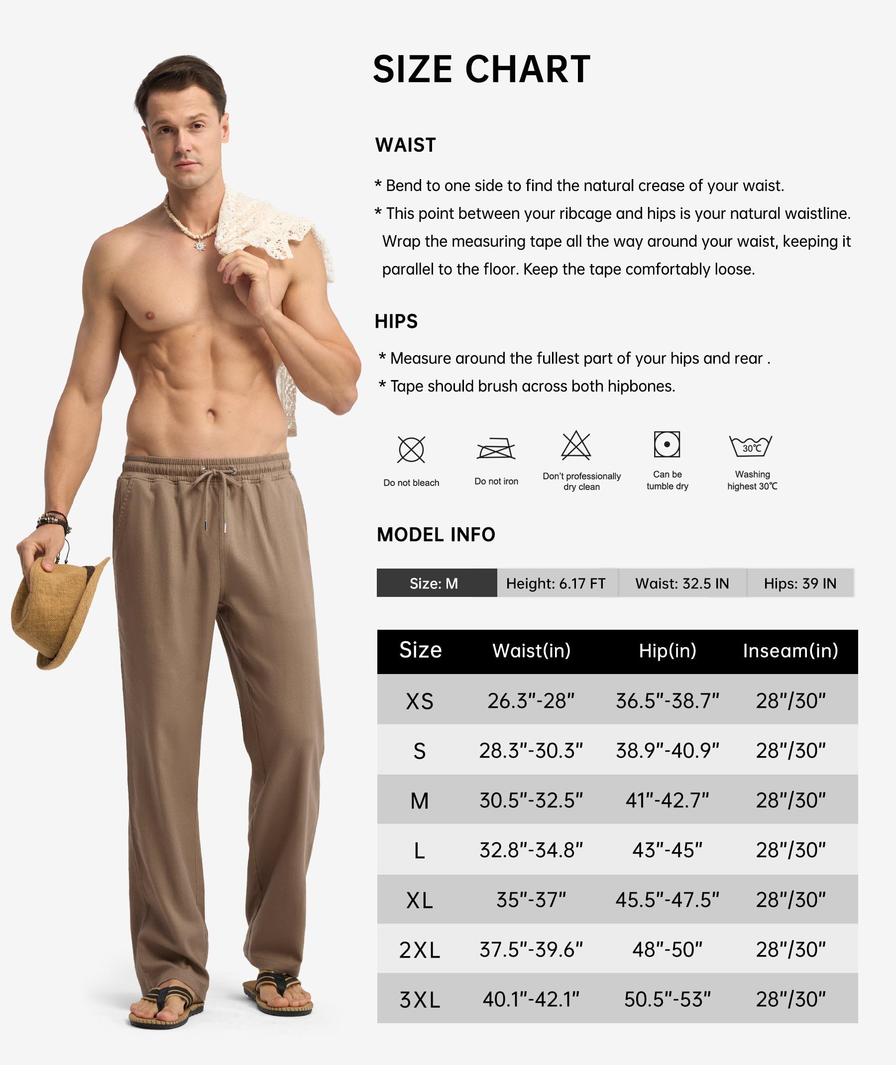 Willit Pantaloni da uomo in lino, casual, da spiaggia, estivi, con coulisse, leggeri, per yoga, pantaloni in lino, 71,1 cm, 76,2 cm