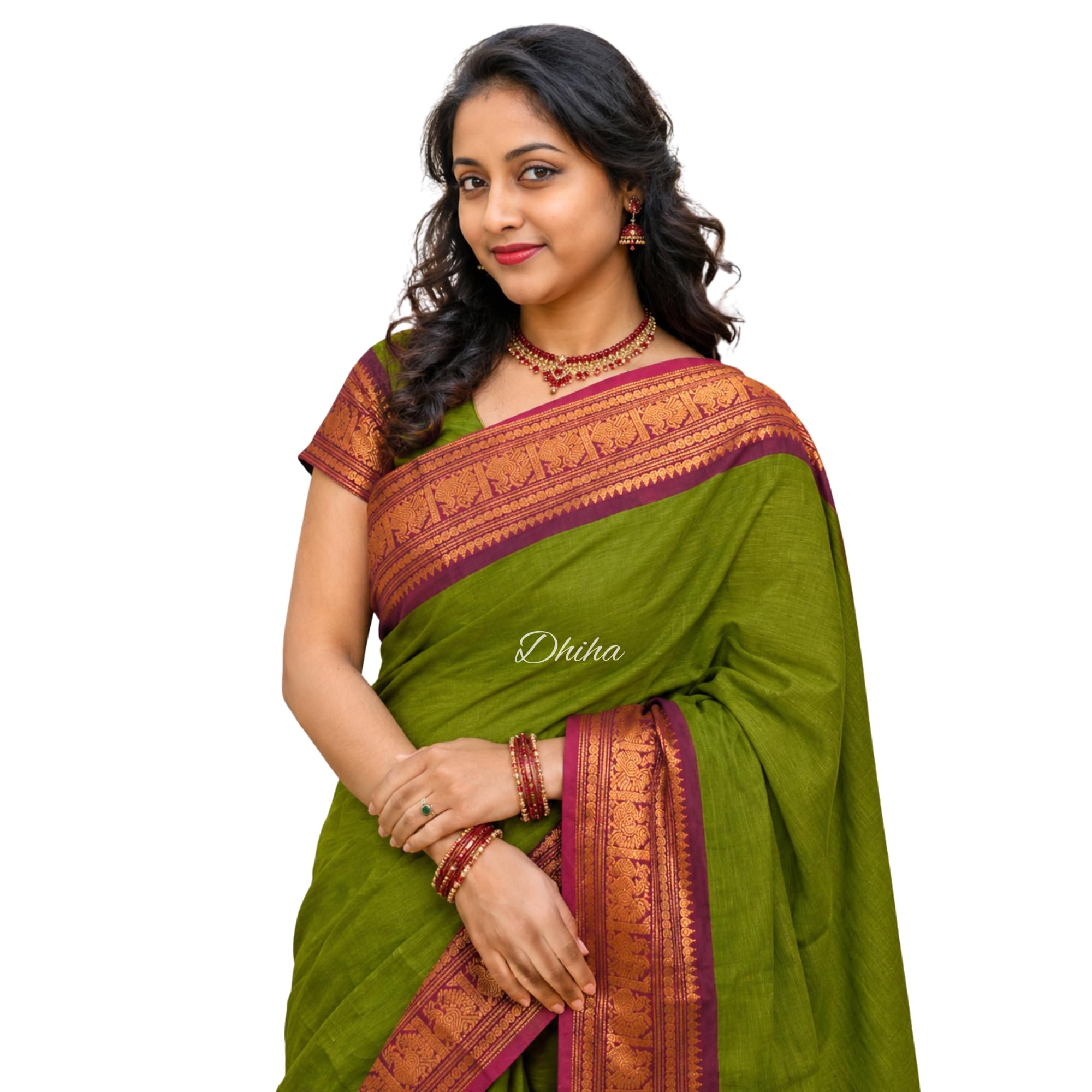 dhiha Chettinad Cotton Saree for Women | Pure Kanchi Cotton Double Border Saree with Running Blouse | Zari Big Border & Tassels | Handloom Weave-picture-36