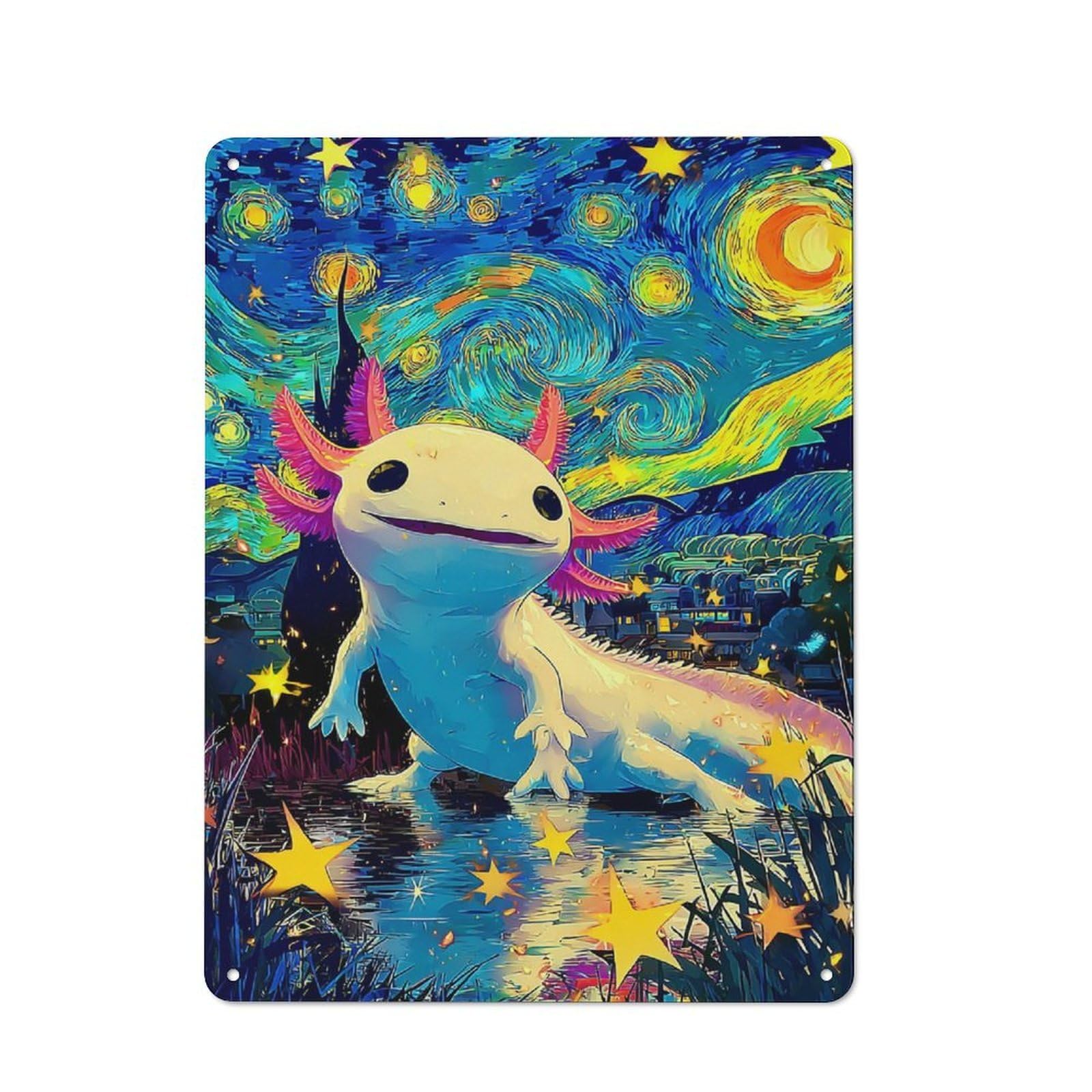 Junmoney Starry Night Axolotl Adventure -1 Industrial Tin Sign 40X30cm, Garage Wall Decor For Garage, Hobby Room, Office Or Man Cave