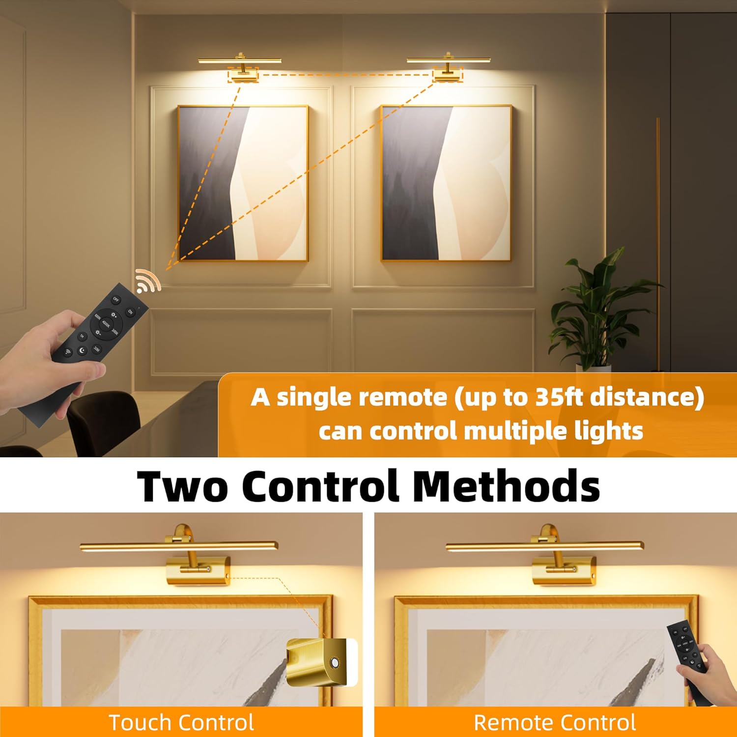 16inch Picture Lights for Wall, 5200mAh Rechargeable Wireless Picture Light with Remote Timer, Battery Operated Wall Lights 3CCT Dimmable, LED Art Lighting for Paintings Frame Gallery Dartboard, Brass