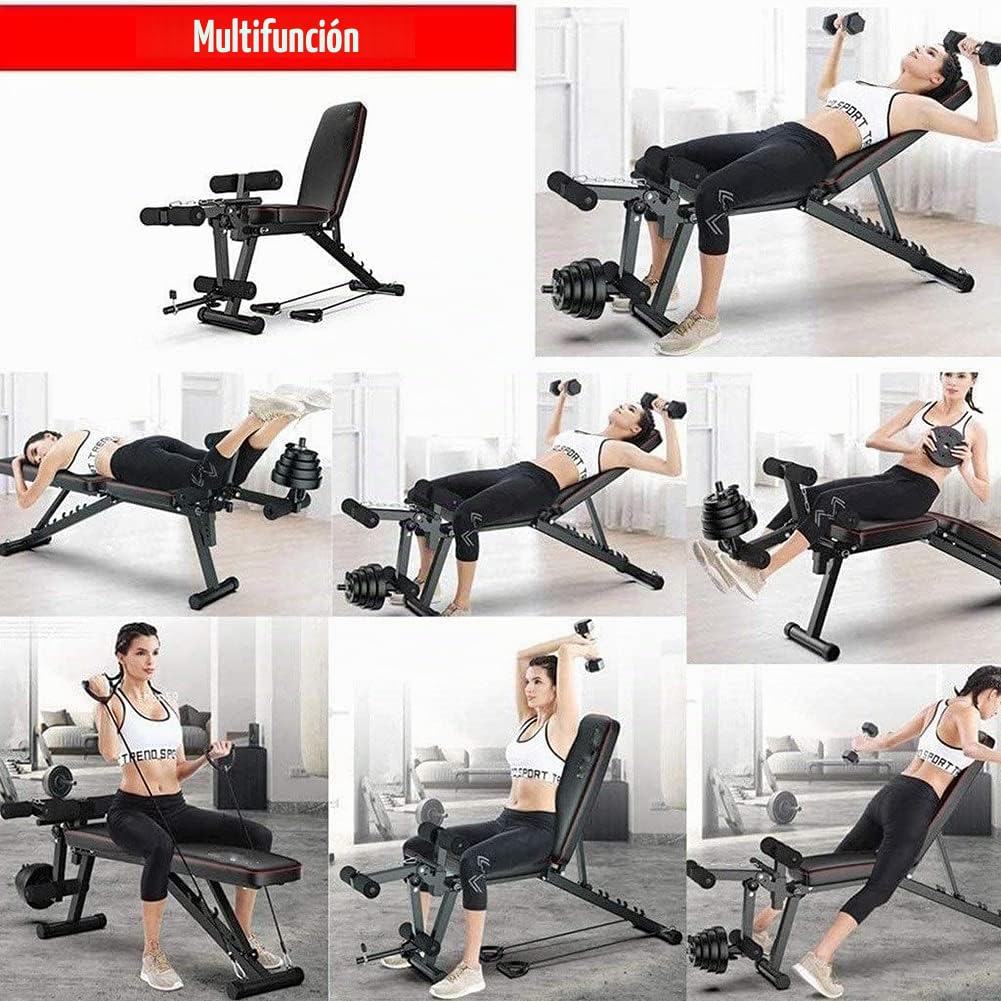Banco de Pesas Ajustable Plegable Banco De Musculacion Multifuncional, Banco de Ejercicios de Inclinación/declive Multiusos con Respaldo Ajustable/Fijación de Piernas para Gimnasio en Casa