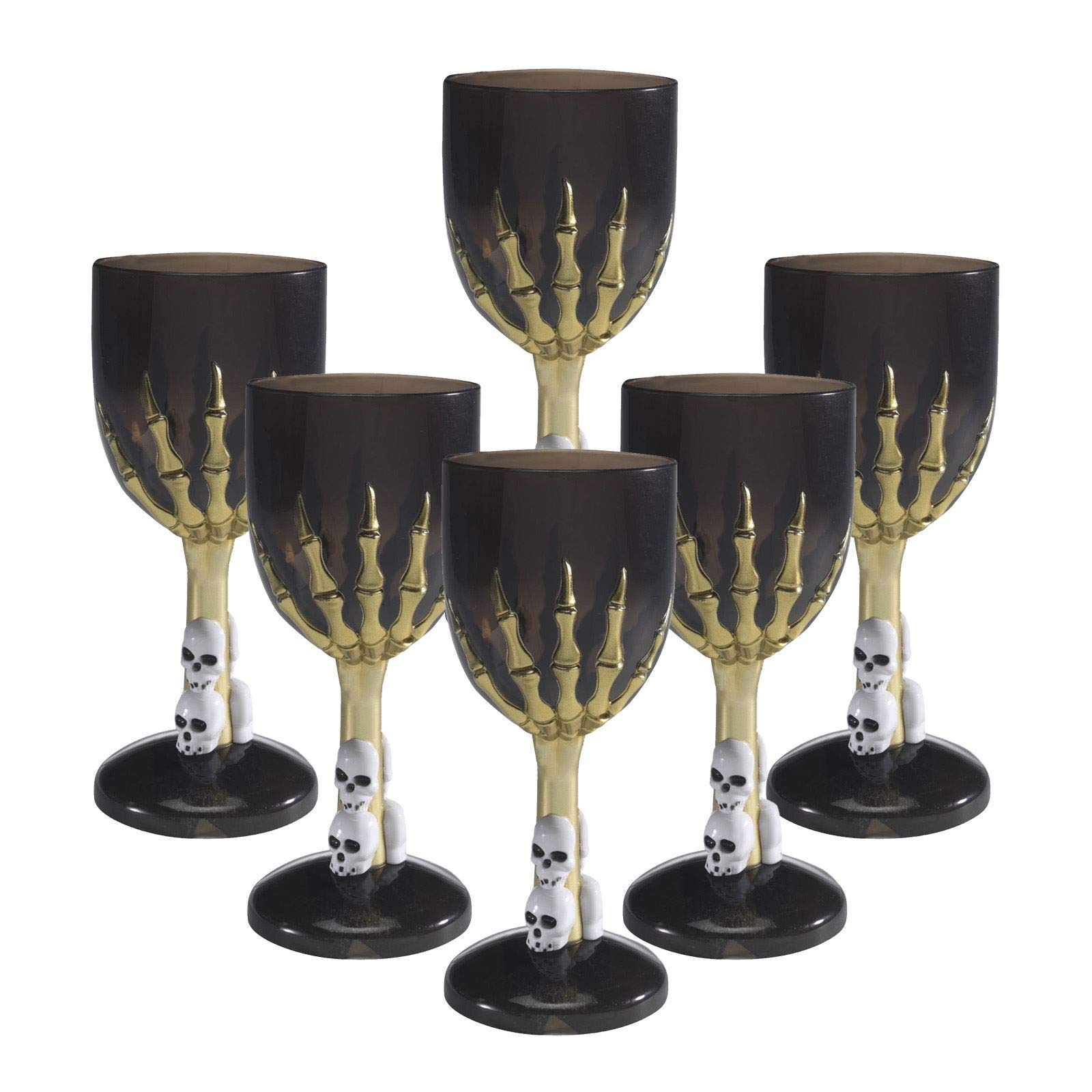 Fancy Dress VIP Express 6 x Black Halloween Party Skeleton Plastic Drinking Wine Glasses