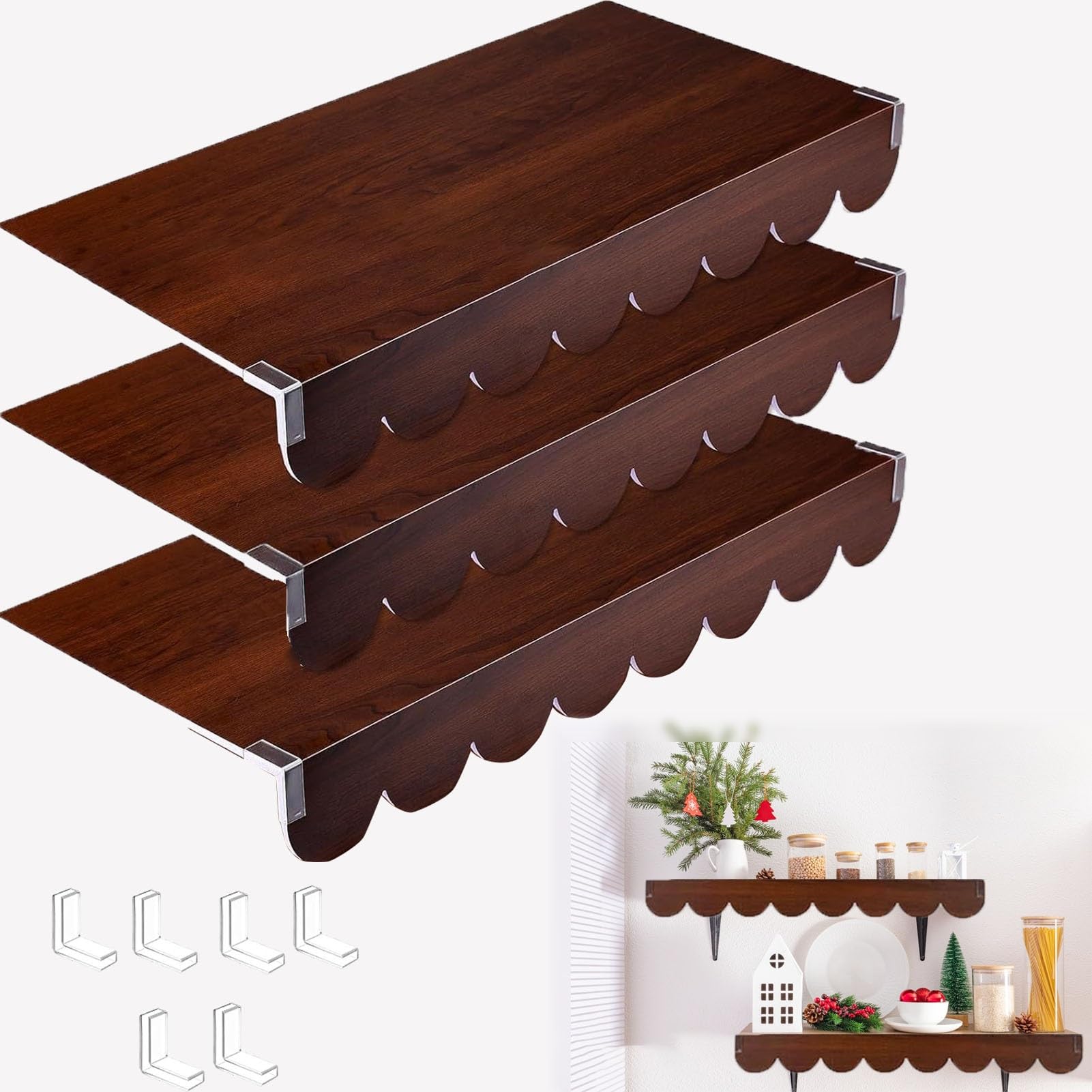 Housses d'étagères grillagées PVC tapis de rangement noyer 91x46 61x30 cm