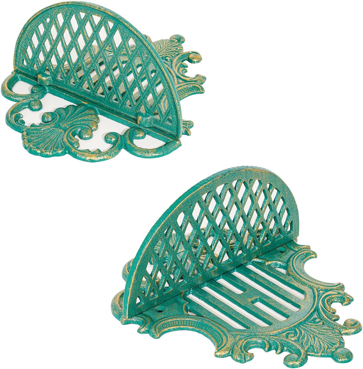 Sungmor 2PC Gothic Floating Shelves for Wall, Heavy-duty Cast Iron Wall Mounted Shelf, Small Old-fashioned Wall Display Ledges, Pretty Greenish-blue Wall Hanging Shelves for Indoor Outdoor Wall Decor