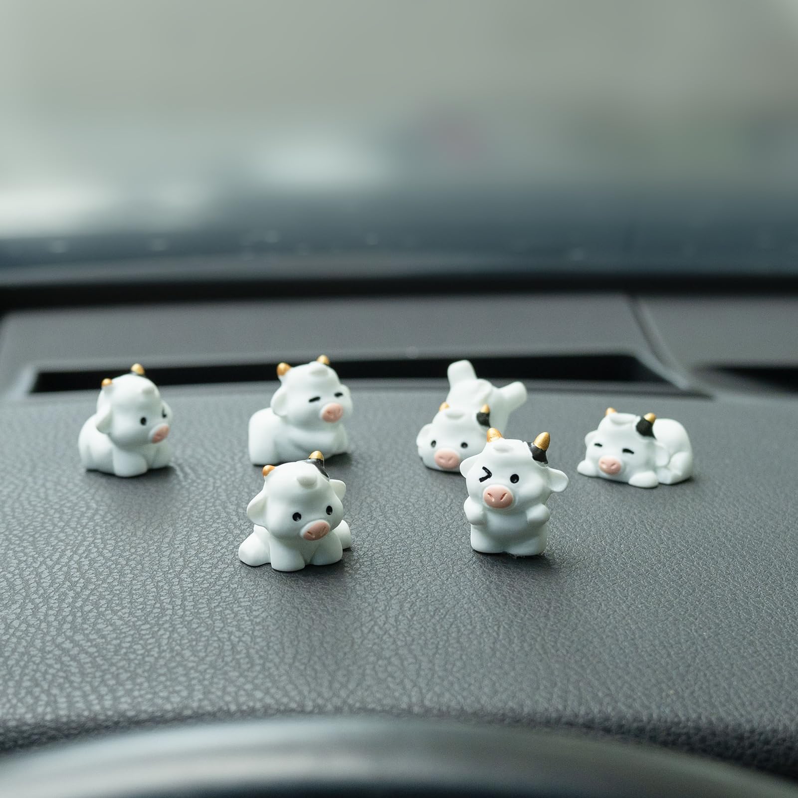 Rislobx Cute Cow Car Dashboard Decor - 6PCS Cute Cow Dash Decorations for Home Office