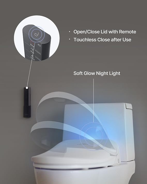 COWAY Bidetmega 500S Electronic Bidet Toilet Seat with Instantaneous Water Heating, Heated Seat and Dryer, Auto Open and Close Lid, Night Light, Deodorizer, Stainless Nozzle, Remote Control, Round