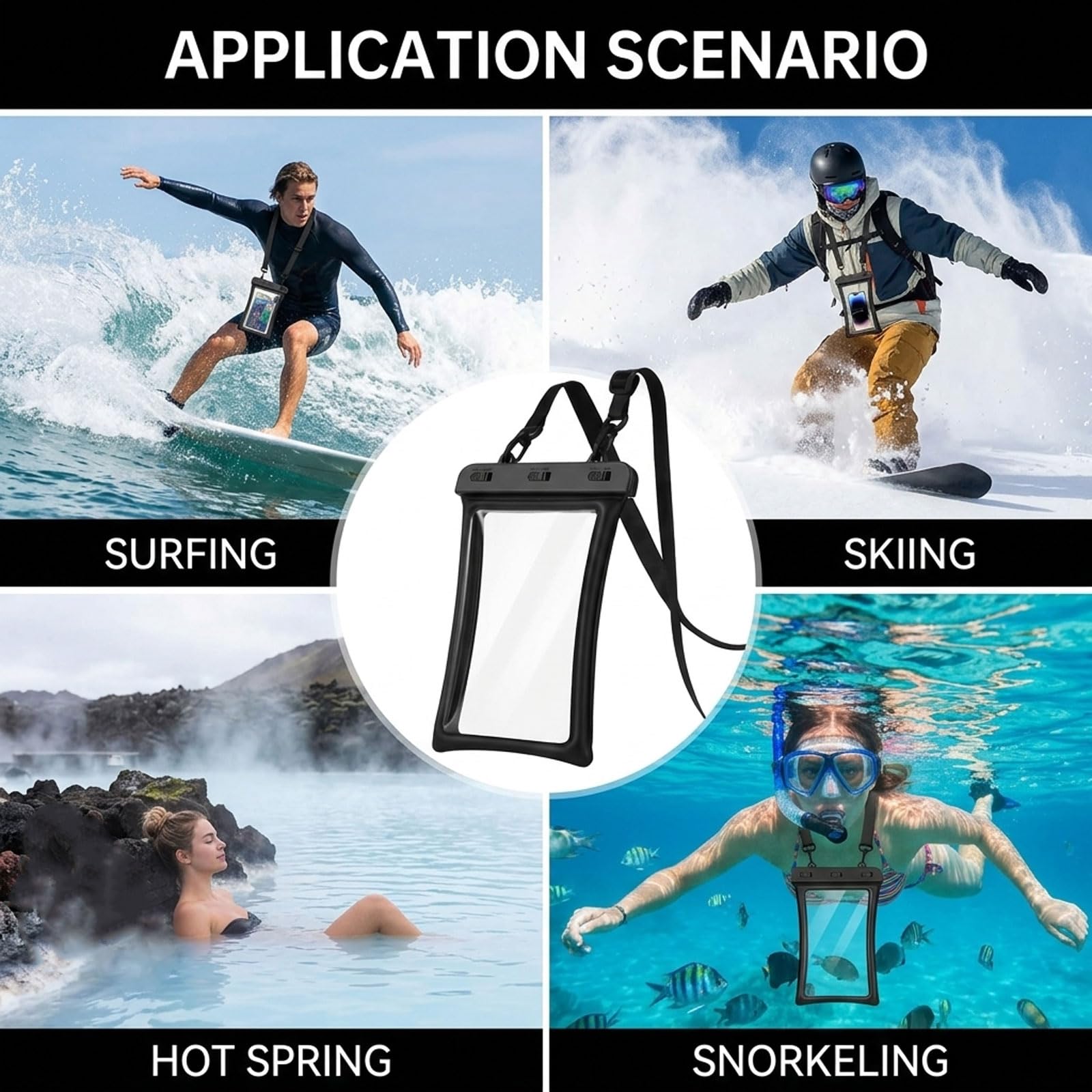 2er Set IPX8 Custodia Impermeabile per Smartphone - Custodia Galleggiante per telefoni Fino a 10,0 Pollici con Cordino per Spiaggia, Piscina, Immersioni e Viaggi