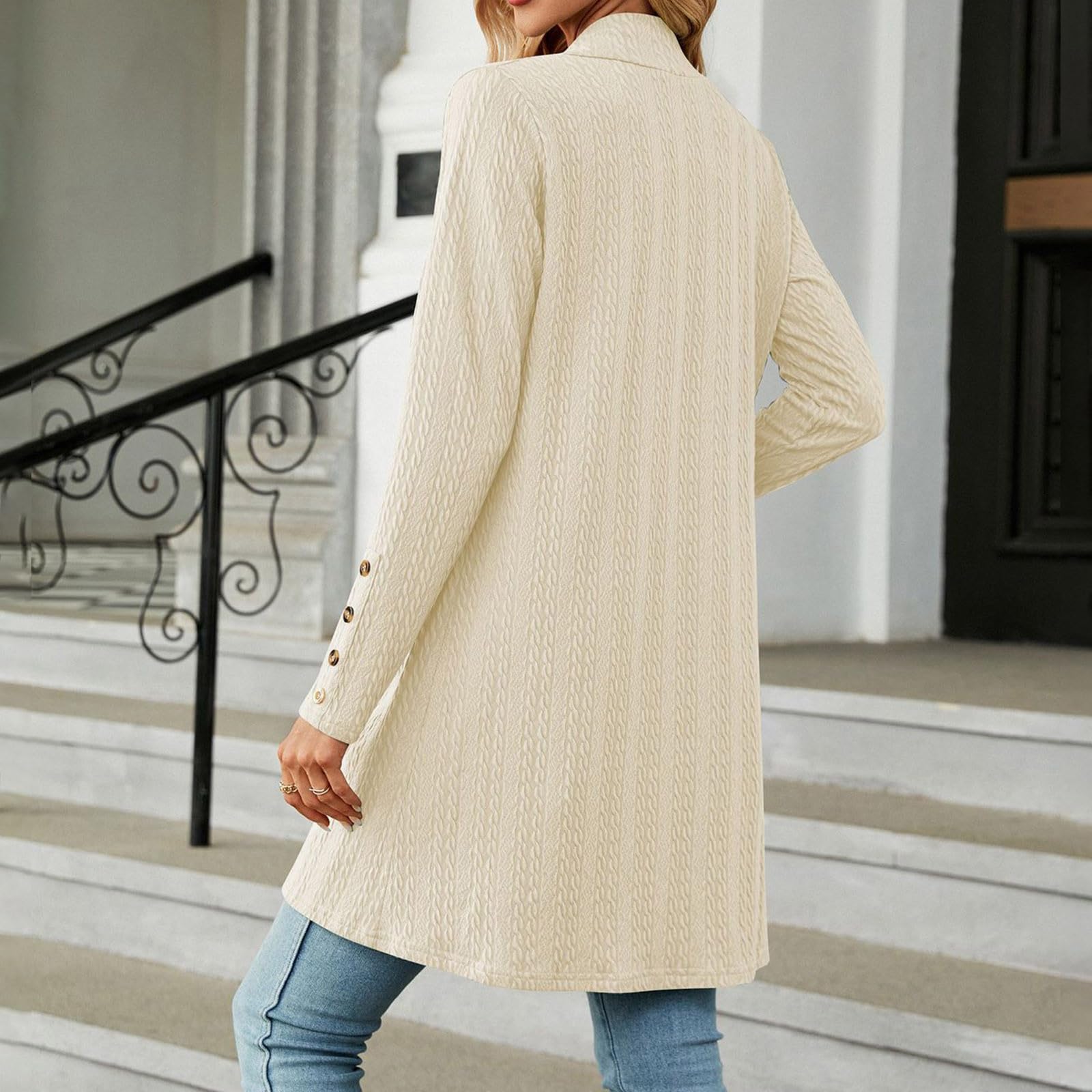 Générique Femmes Cardigan Pull Manteau Manches Longues Tricoté Sweaters Gilet Casual Veste en Tricot avec Boutons Pull Cardigan Femme Cardigan Femme Long Gilet Femme Chic et Elegant Mariage Doré