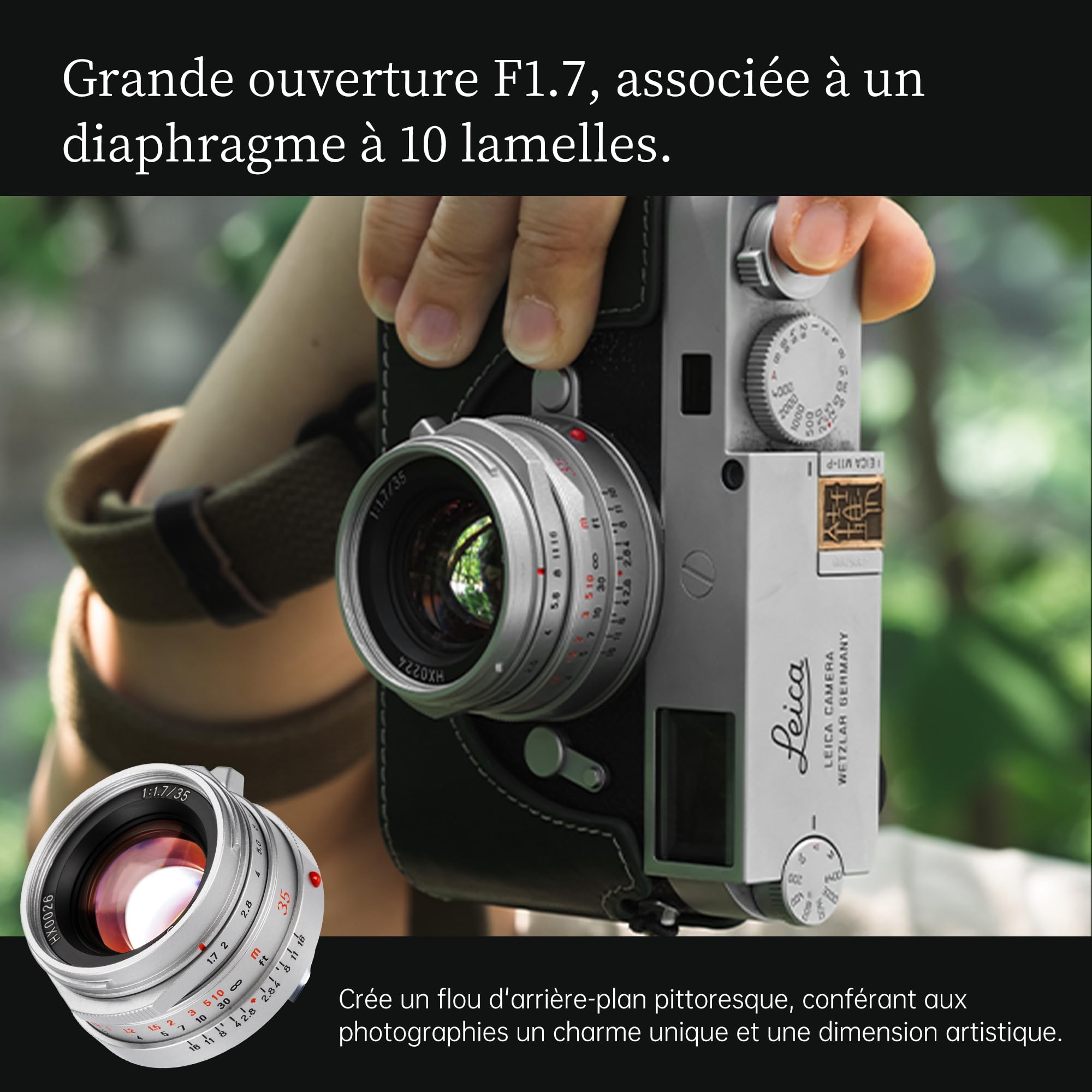 7artisans Seagull M35mm F1.7 Objectif Plein Format,Focale Fixe à Mise au Point Manuelle pour Appareils Photo Leica à monture M,Grande Ouverture F1.7,Compatible avec LeicaM240,M3,M6,M7,M8,M9,M9P et M10