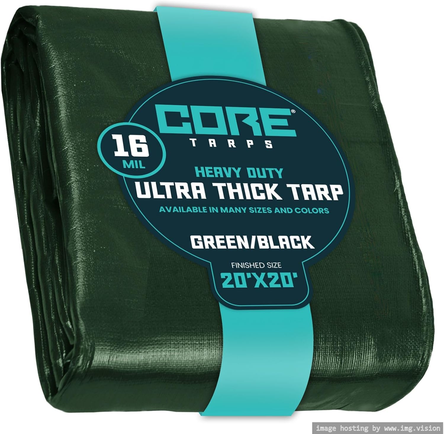 Core Tarps Extra Heavy Duty 16 Mil Tarp Cover, Waterproof, UV Resistant, Rip and Tear Proof, Poly Tarpaulin with Reinforced Edges for Roof, Camping, Patio, Pool, Boat (Green/Black 20 X 20)