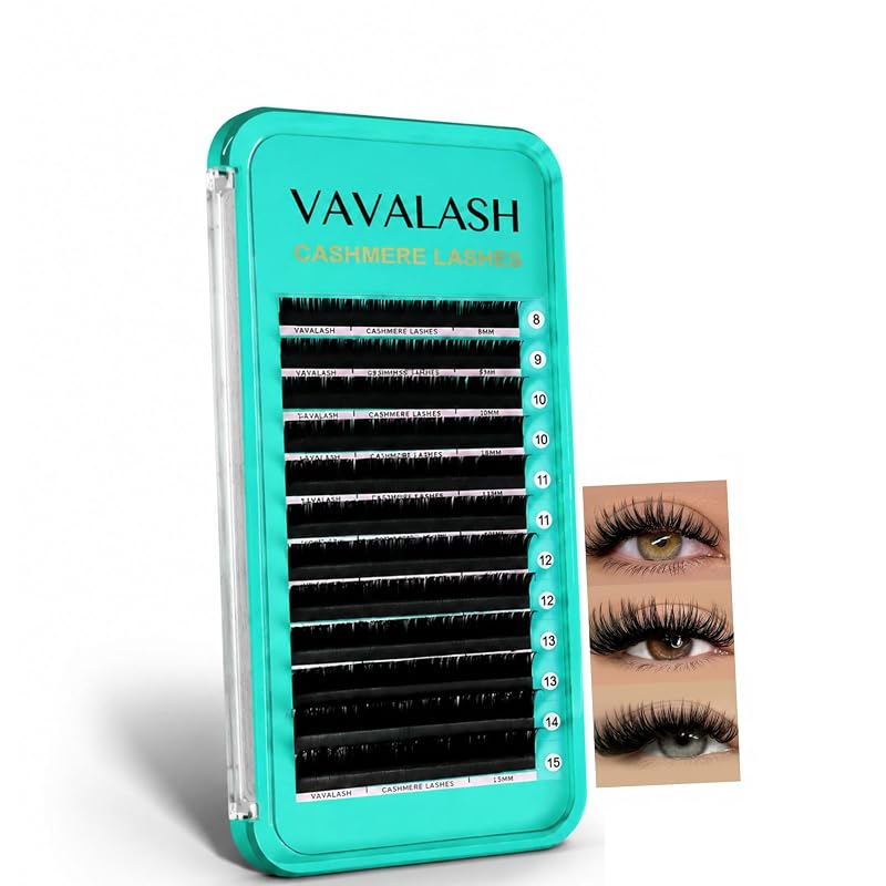 Extensões de Cílios VAVALASH Cashmere, Curvaturas C CC D DD LD L B J M, Espessura 0,03–0,2 mm, Comprimentos de 8–20 cm, Volume, Preto Fosco, 0,05-D-13MM