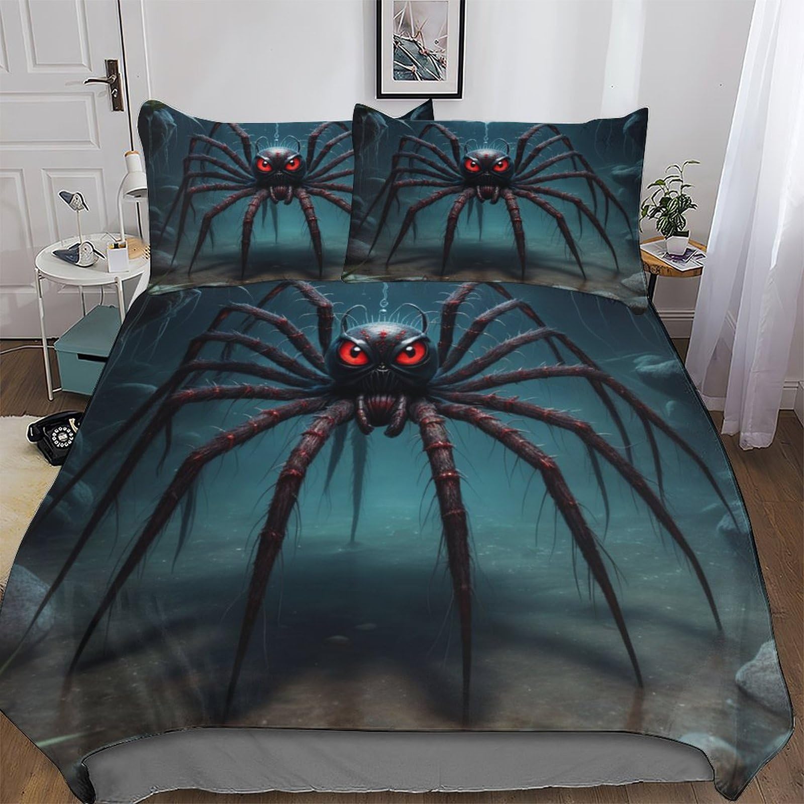 Housse de couette araignée hypoallergénique en microfibre douce avec 2 taies d'oreiller 3D