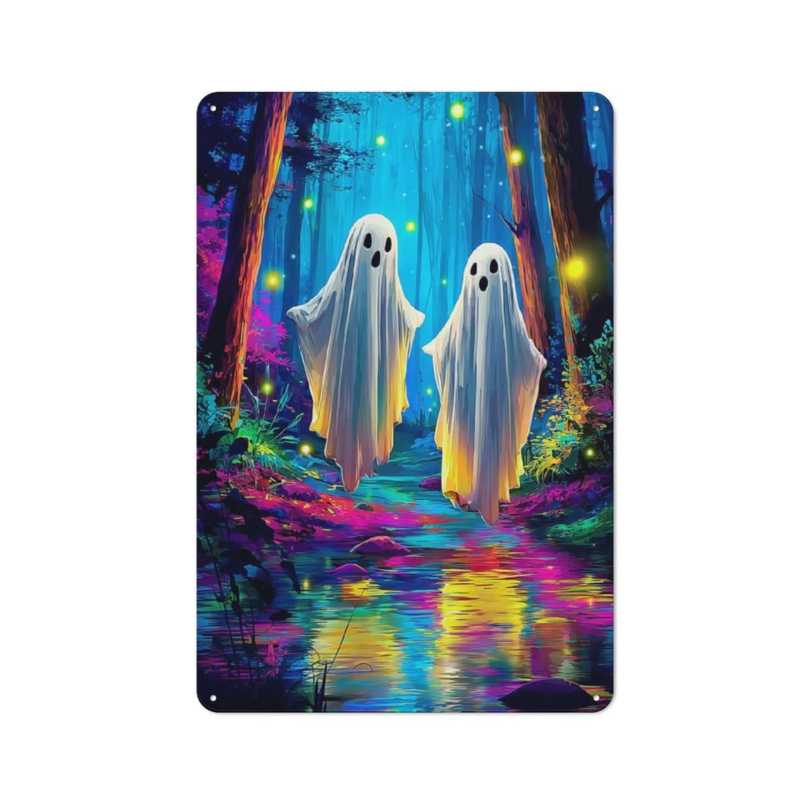 Junmoney Spooky Spirits In A Colorful Forest Vintage Metal Wall Sign 30X20cm For Café Or Restaurant, For Metal Sign Collectors, For Garage And Workshop Walls