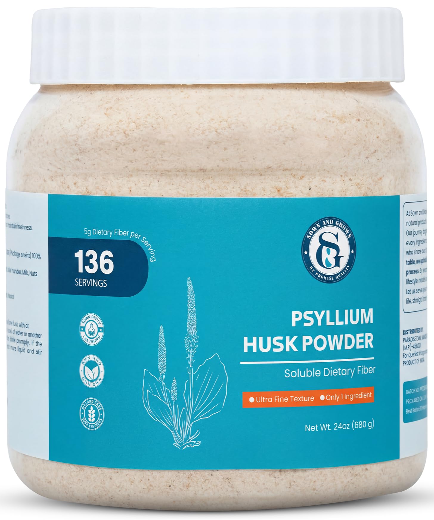 Psyllium Husk Powder 1.5lb | Easy Mixing Dietary Fiber | Cleanse Your Digestive System | Finely Ground Powder | Ideal for Gluten Free Baking | Non-GMO