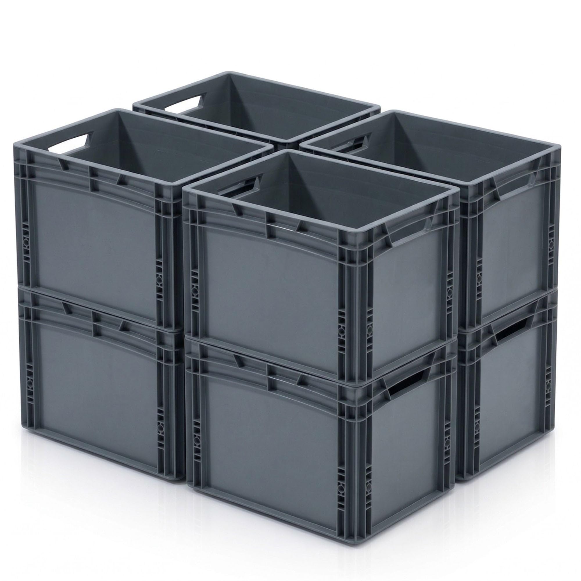 RODOPI 8x Eurobox 40x30x32 cm, stapelbar, graue Transportbox aus PP-Kunststoff, Eurobehälter mit 2 Grifföffnungen, Aufbewahrungsbox für Lager, Werkstatt, Haushalt
