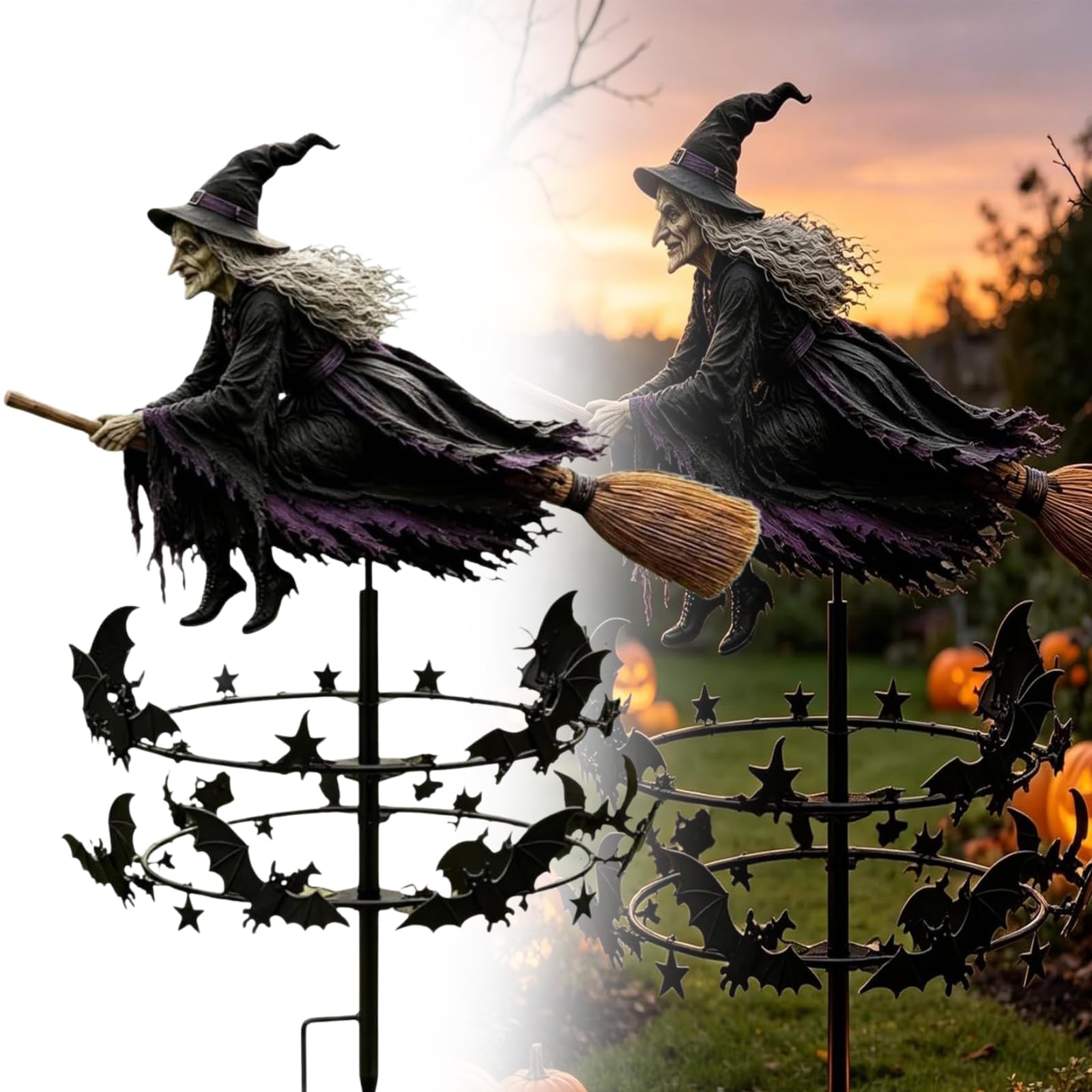The Enchanted Witch Garden Wind Spinner, Metal Halloween Yard Art Decor