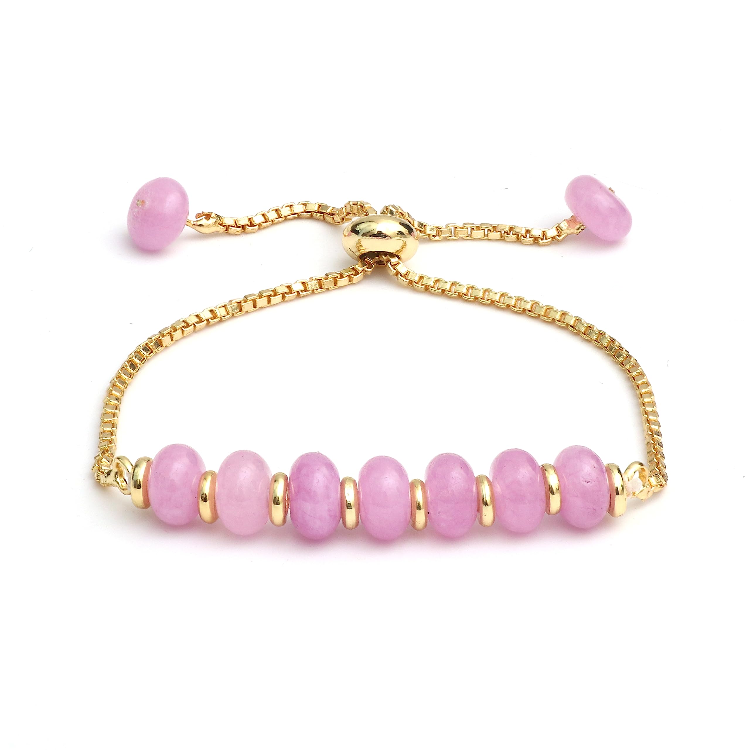 Gempires Lavender Quartz Bolo Bracelet, Handmade Beaded Jewellery, Bracelet for Women, Gift for Daughter, 14k Gold Plated Slider Chain, 6 to 8-inch Adjustable Bracelet