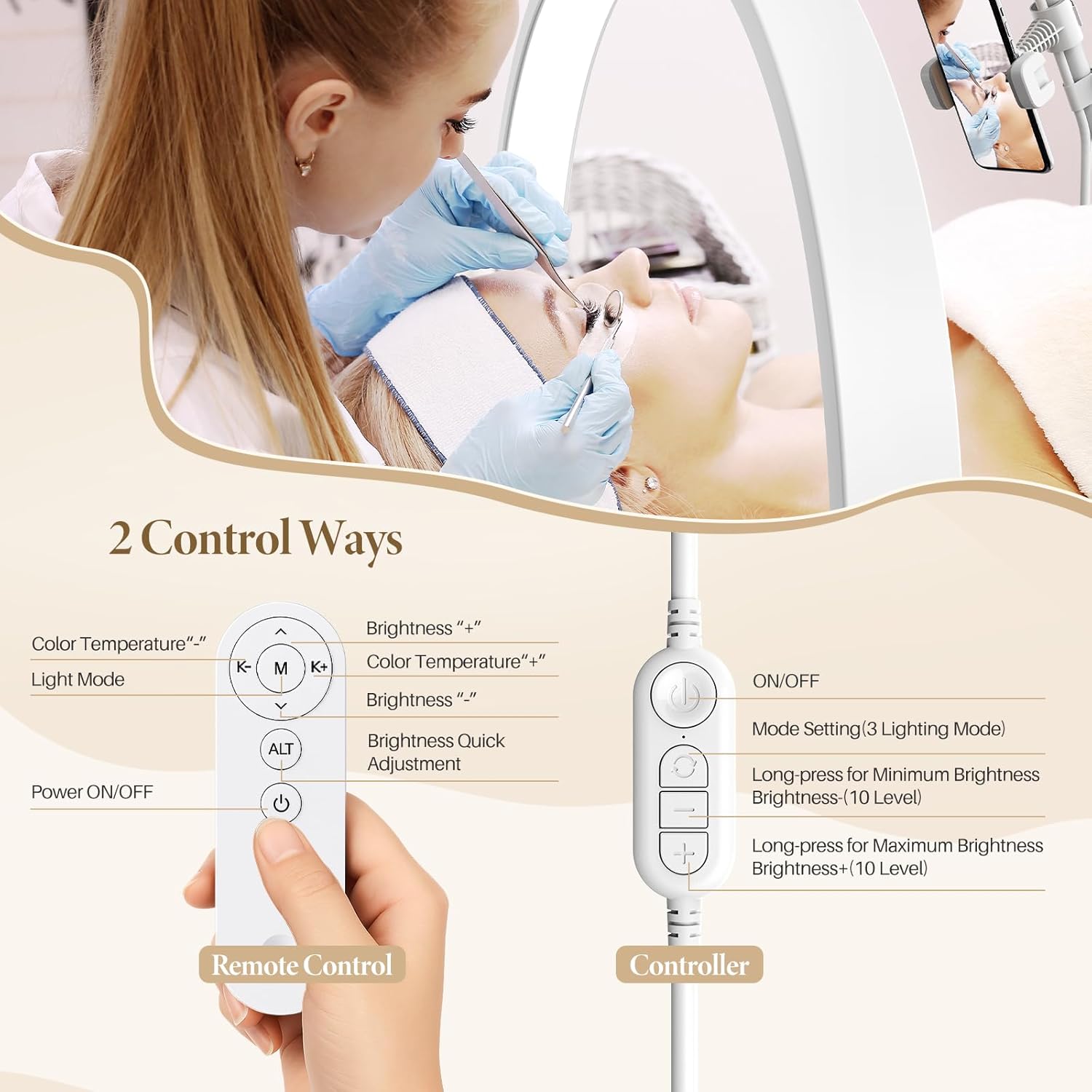 LIONVISON Lash Light for Eyelash Tech: Foldable Half Moon LED Lamp with Phone Holder for Eyelash Extension - Lash Artist Tech Tattoo, Esthetician