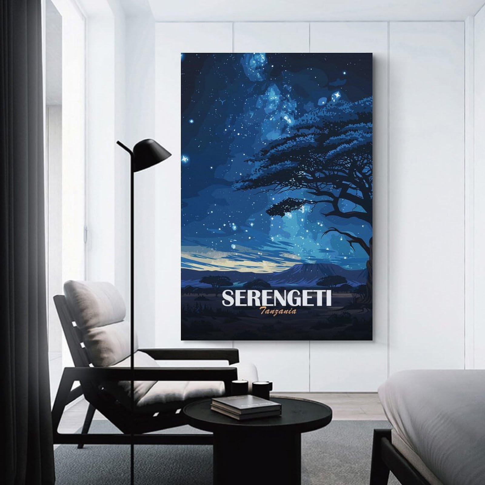 Junmoney Wall Decor Canvas Print Serengeti Tanzania Night Sky, 24x36inch(60x90cm), for Front Hall, Corridor Or Welcome Spaces, A Neat Decor Update for Hallways