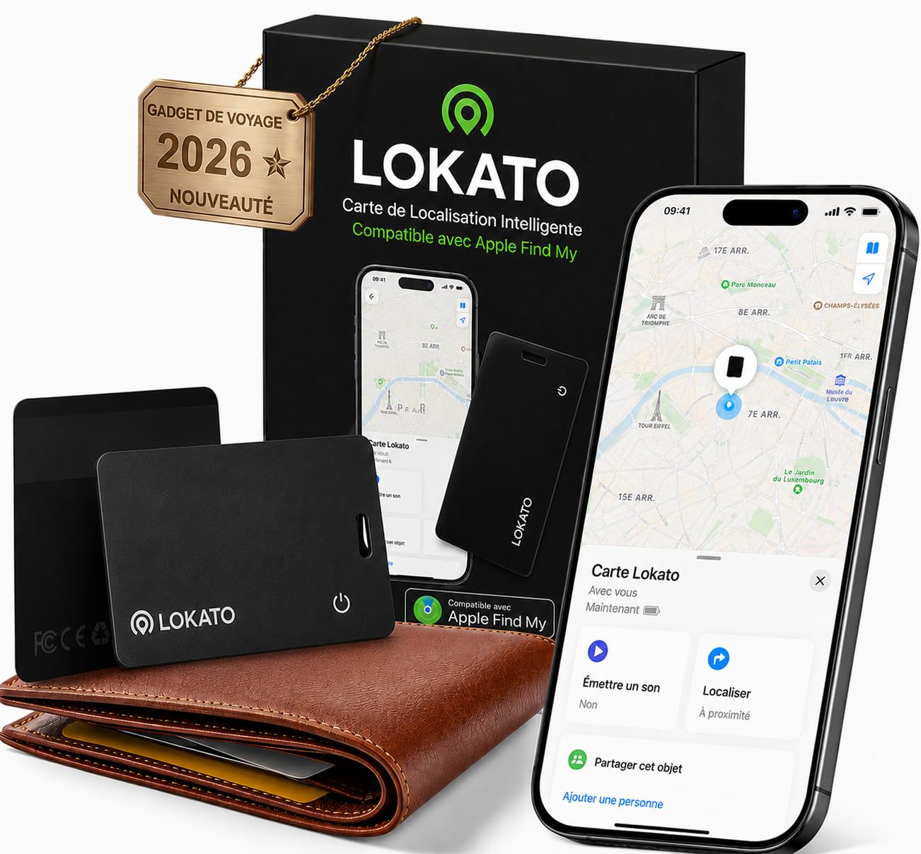 LOKATO Carte de Localisation Rechargeable Compatible Apple Find My