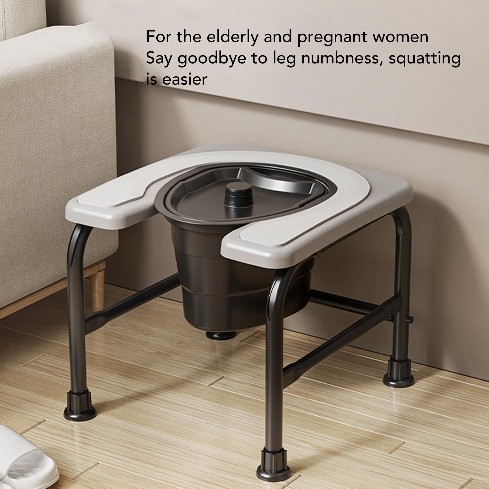 ViaGasaFamido Krzesło Commode Przenośna Siedzenie Toalety o Wysokości 12,99 Cala Plastikowy Stal Nierdzewna Stolca Toaletowa dla Starszych Seniorów w Ciąży (GREY)