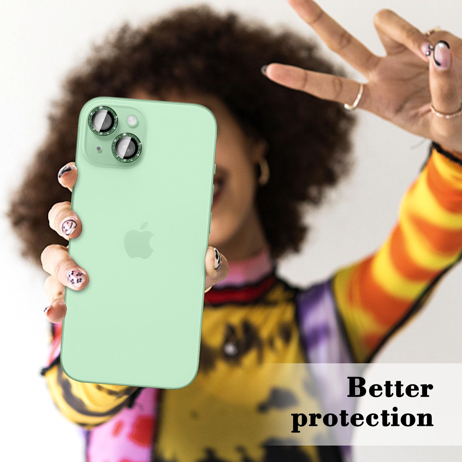 Kucheed Proteggi Fotocamera Con Glitter Per IPhone 13/13 Mini - Vetro Temperato 9H E Anelli Metallici