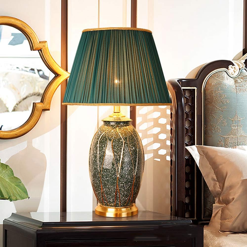 Lampada da tavolo in ceramica dorata dipinta a mano da 26,7 pollici, per camera da letto, soggiorno, casa, ufficio, scrivania, comodino, lampada da tavolo per camera da letto, soggiorno