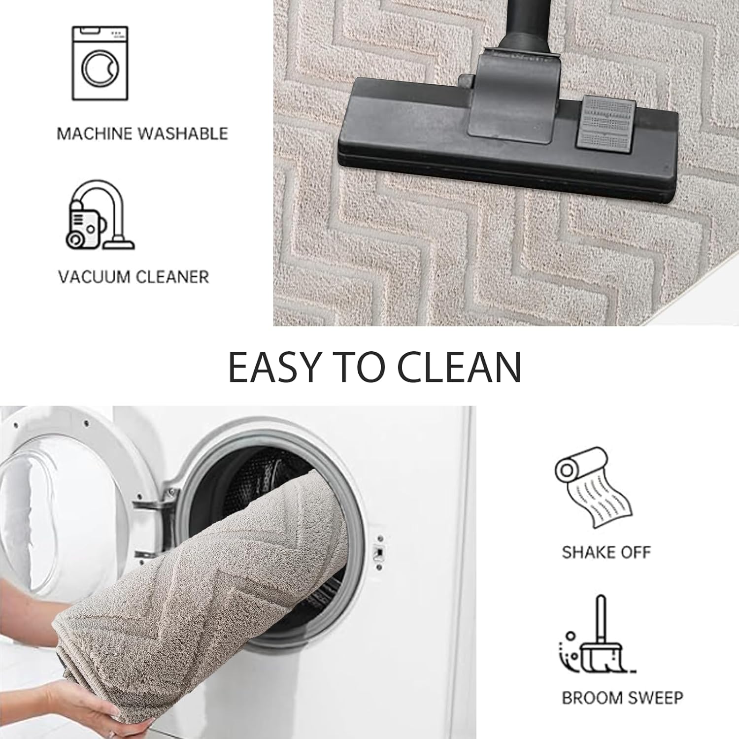 USTIDE Wave Area Rug 5x7.5 ft, Soft Fluffy High-Low Pile, Non-Slip Washable Modern Geometric Textured Rug for Living Room Bedroom Kitchen Entryway Bathroom, Beige