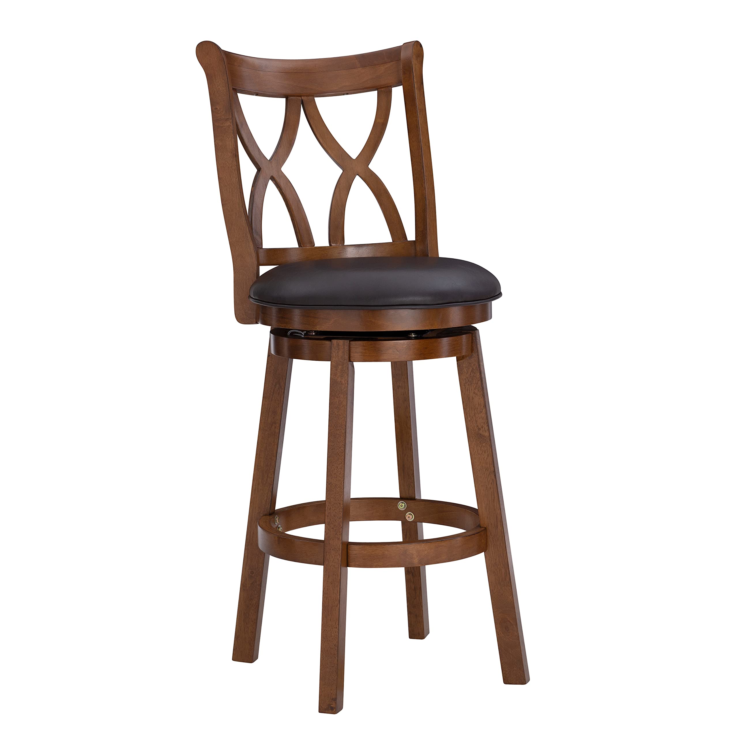 Powell Furniture Carmen Circular Bross Bar stool, Espresso Wood with Black Upholstered Seat,