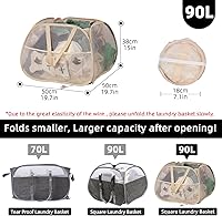 Vista 2 de Cesta de lavandería plegable, cesta de ropa plegable emergente de 90L con asas, cesta de ropa sucia de malla cuadrada para lavandería, baño