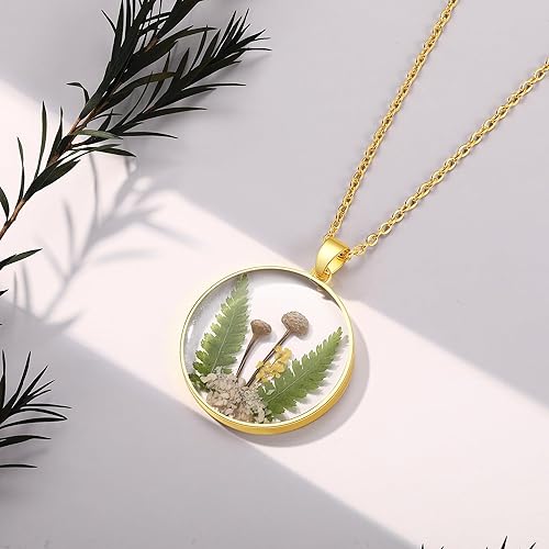 Miniatura 103 de Forget-Me-Not and Queen Anne's Lace Pressed Wildflower Necklace Birth Month Real Flower Necklace Gold/Silver Pressed Flower Jewelry