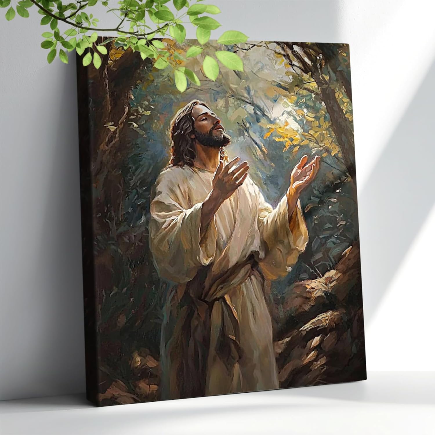 Jesus Canvas Wall Art Christian Wall Decor Picture Painting Jesus Praying In The Garden Of Gethsemane Printed Painting Christian Bible Wall Decor For Living Room Bedroom Church Decoration 12x18 Inch