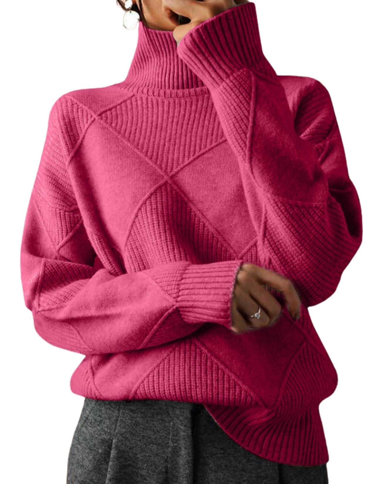 Turtleneck Kintted Sweater for Women Fall Winter Long Sleeve Casual Loose Fit Trendy Solid Chunky Sweaters Tops