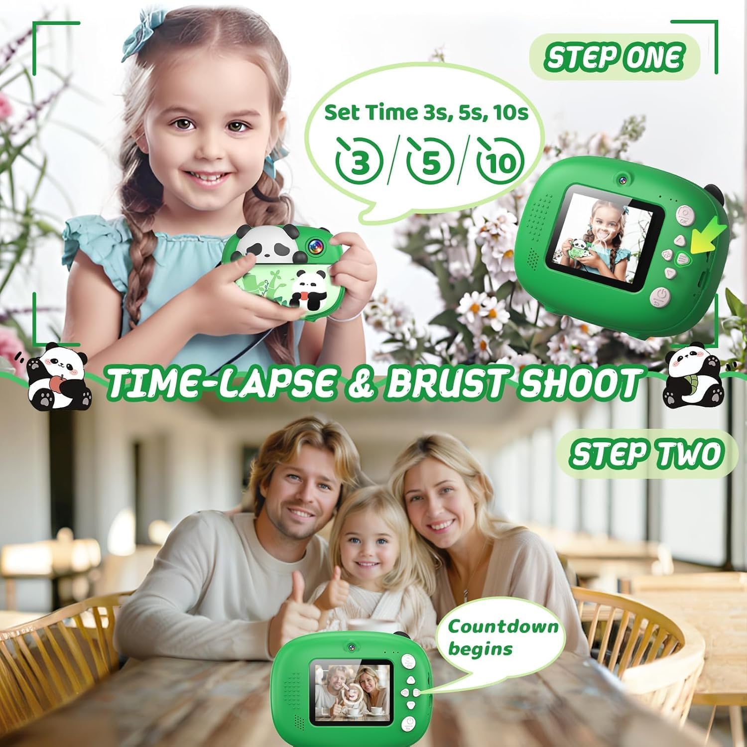 Panda Kids Camera Instant Print Photo with 32G Card, 1080P HD Video Instant Cameras Age 3-12, Digital Toddler Camera Toys with Color Pens for DIY 3-12 Year Old Girls Boys Gifts Birthday, Green - Image 5