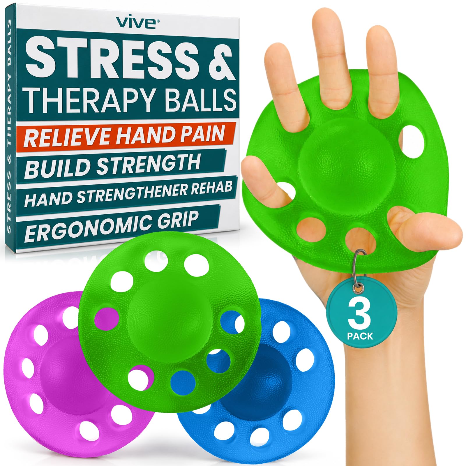 Vive Finger Exerciser Strengthener (3 Pack) - Hand Therapy Equipment