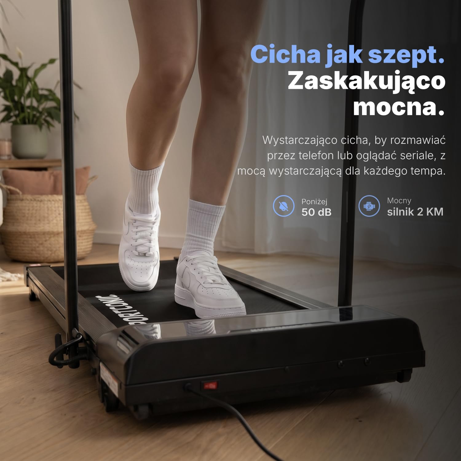 Sportconic Bieżnia Elektryczna 1-12KM/H | Bieżnia do Domu Składana | Bieżnia z Nachyleniem | Pod Biurkiem | Zestawie Uchwyt Na Tablet i Pilot (Bez maty ochronnej, 1-12 km/h (P106FA))