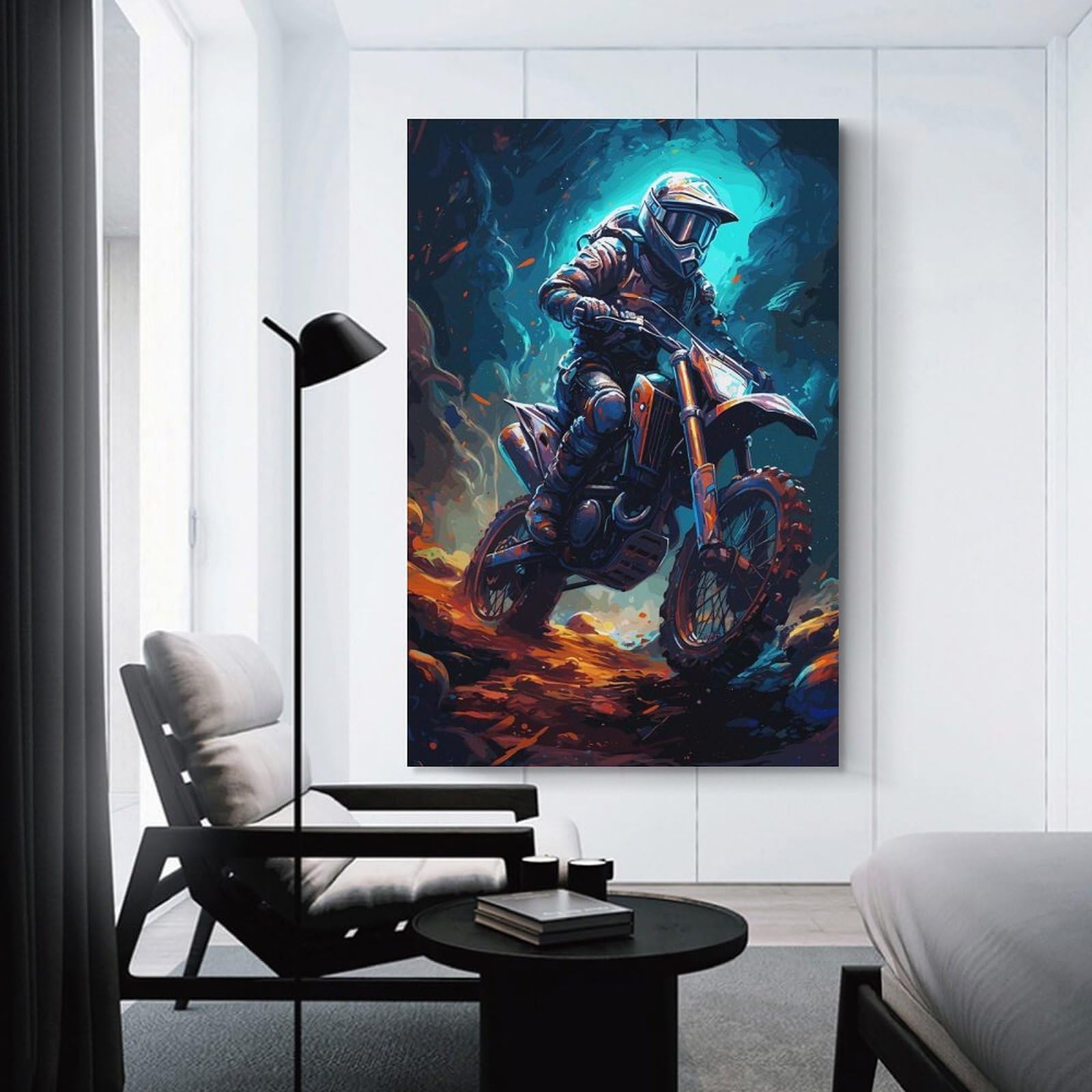 Junmoney Unframe-Style-20 Dirt Bike Astronaut Sport Hanging Wall Art, 20X30inch(50X75cm), For Lounge, Bedroom Or Personal Spaces, Gift Idea For Housewarming And Birthdays