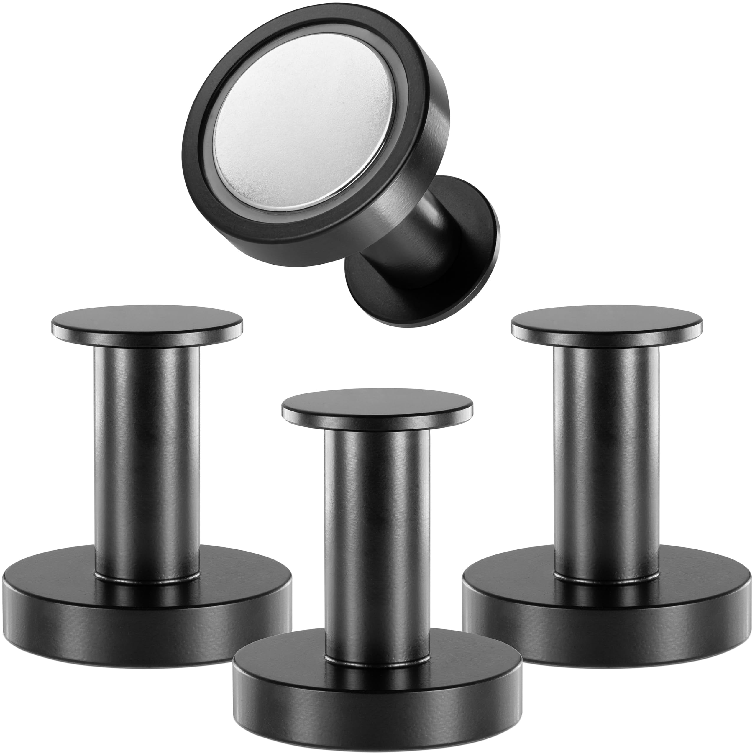 POPPSTAR Round Magnetic Hooks, Extra Strong, Set of 4 Matte Black Neodymium Hook Magnets, can be Used as Magnetic Coat Hooks