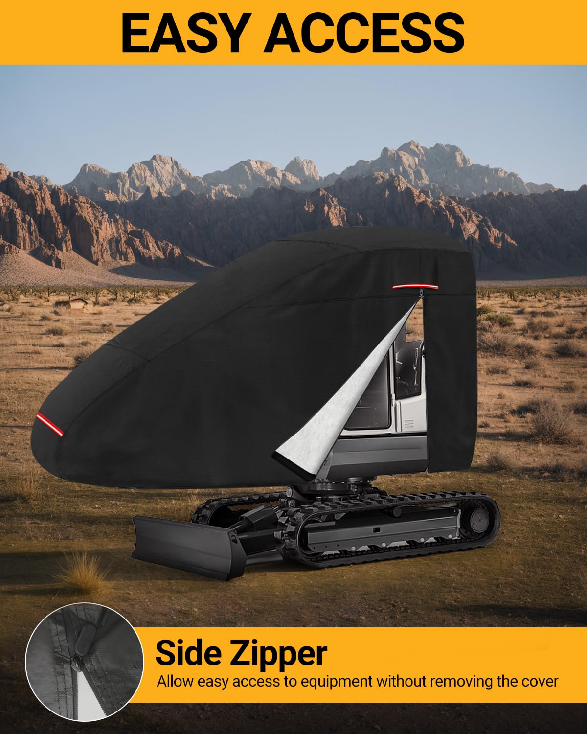 Baggerabdeckung Minibagger Abdeckung Schutzhülle für Minibagger Regenschutz und UV-Schutz mit Reflektierendem Streifen winddichter Schnalle und Reißverschluss 300 x 160 x 74 cm