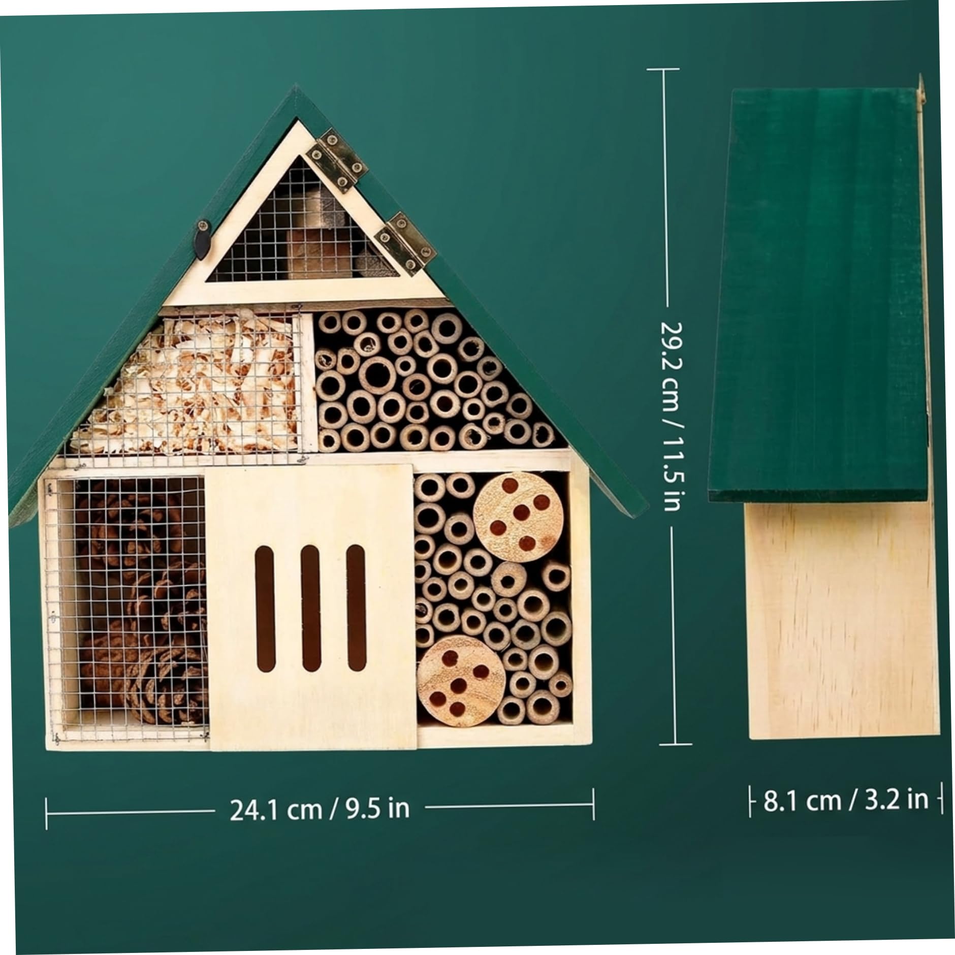 Casette per da giardino, Casetta per insetti in legno naturale con tetto verde, Habitat sospeso per muratrici, e insetti benefici, Decorazione da giardino per esterni Casetta per